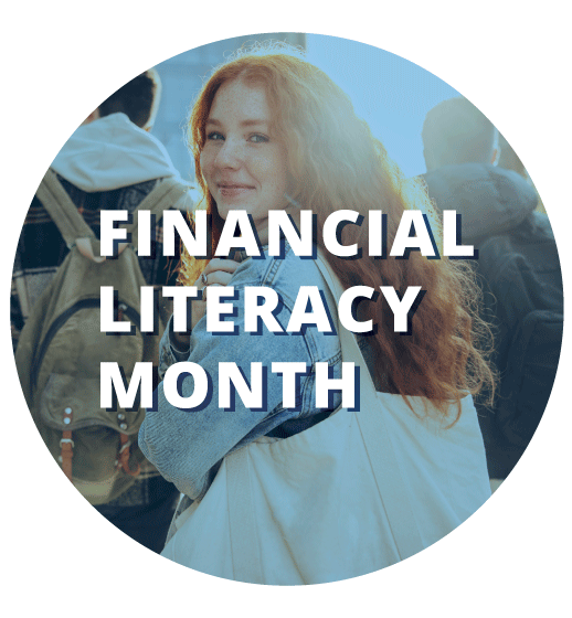 Financial Literacy Month text over high school student carrying books